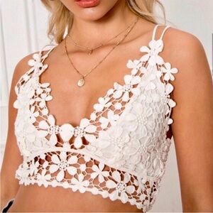 Free People Miss Dazie White Bralettes Crochet Floral Boho Cottagecore Summer M